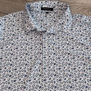 Straight Down Golf Polo Mens XL White Blue Pickleball All Over Print Performance